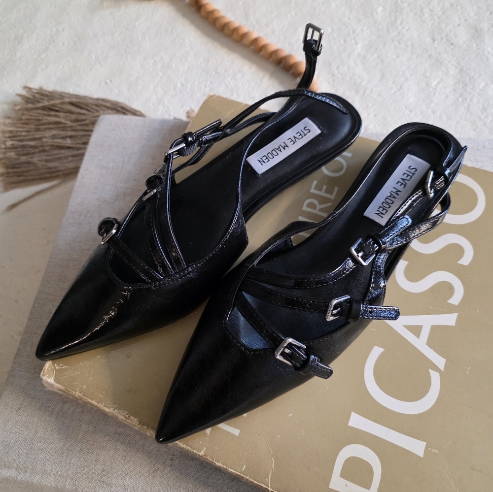 Steve Madden Peony Black Slingback Flats Size 6